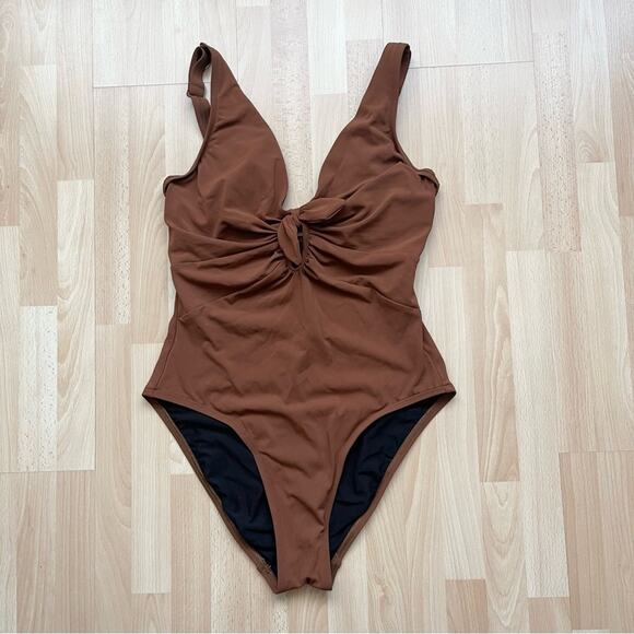 Robin Piccone Ava Plunge Underwired Brown One-Piece Swimsuit Woman size 12 Brown - Picture 1 of 9